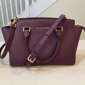Michael Kors Selma Saffiano Satchel with gold hardware and removable strap
